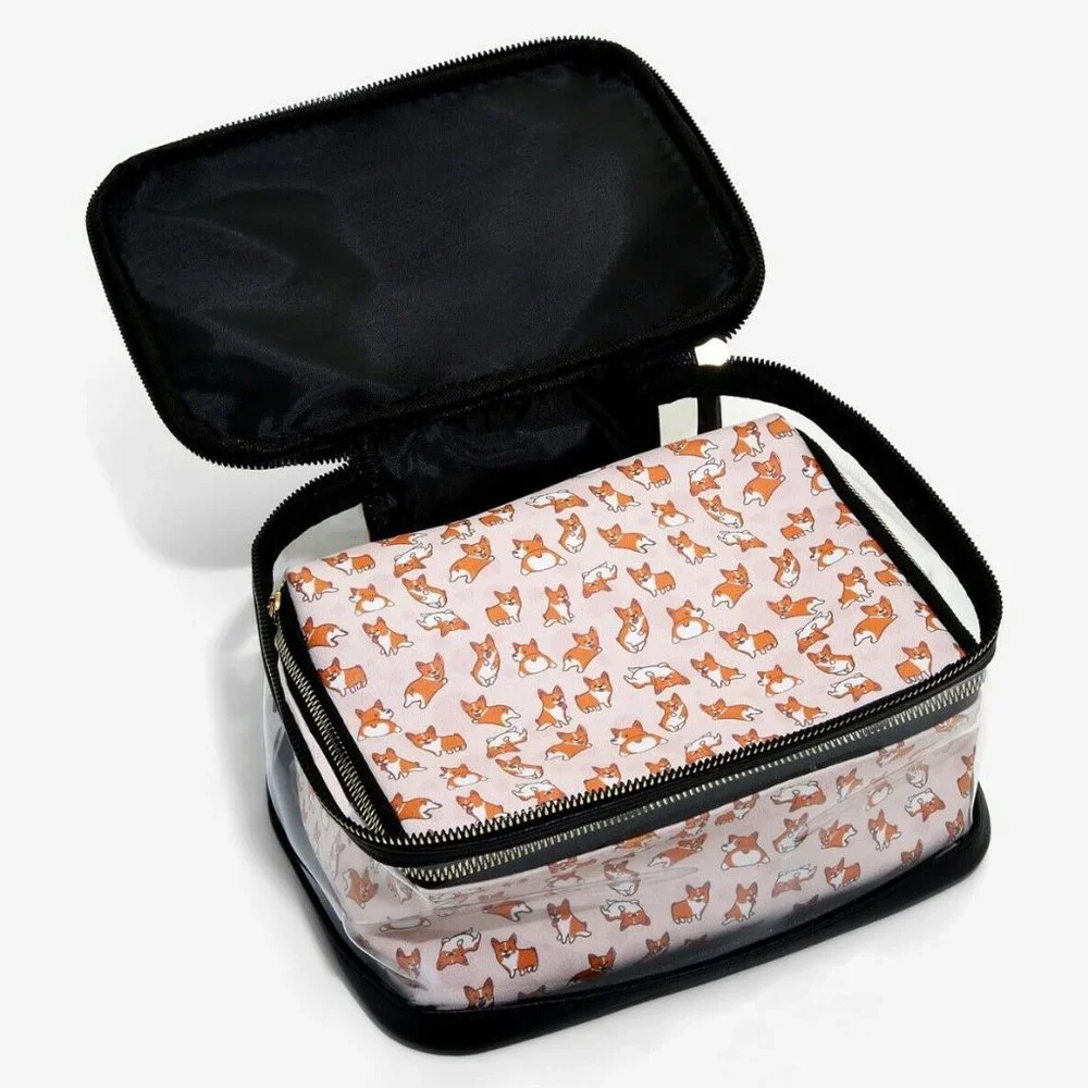 Corgi 2-Pieces Makeup Bag Set Clear and Corgi Print